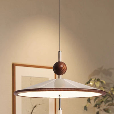 Modern Mid-Century Iron Aluminum & Acrylic Umbrella-Shaped LED Pendant Light For Bedroom & Living Room