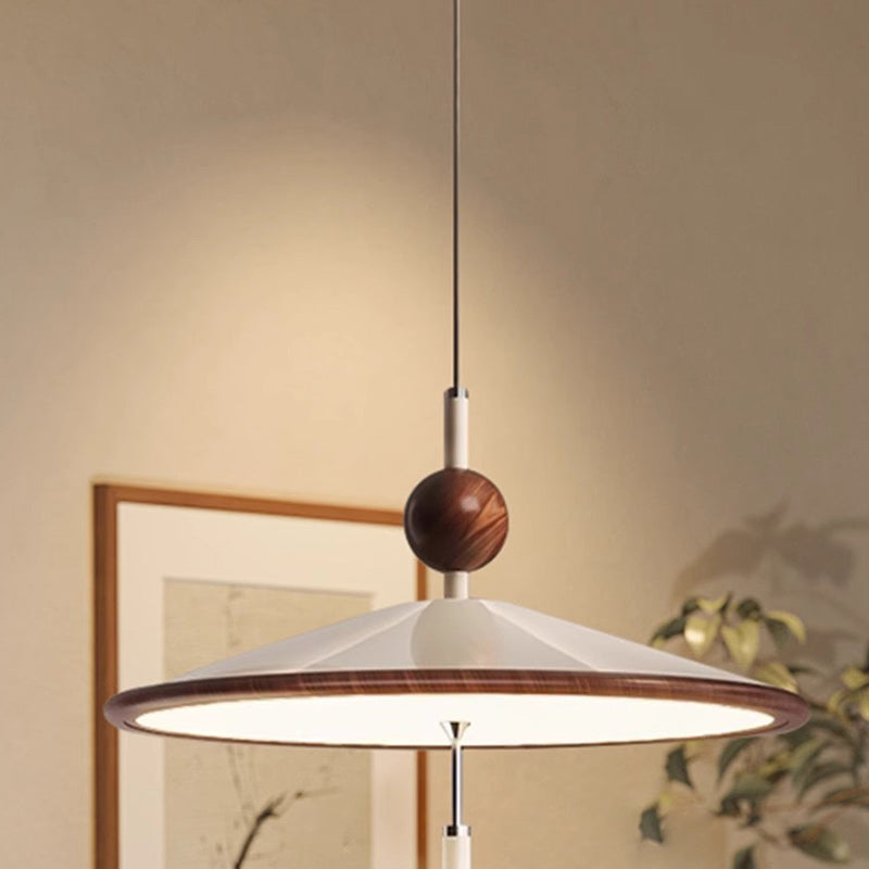 Modern Mid-Century Iron Aluminum & Acrylic Umbrella-Shaped LED Pendant Light For Bedroom & Living Room