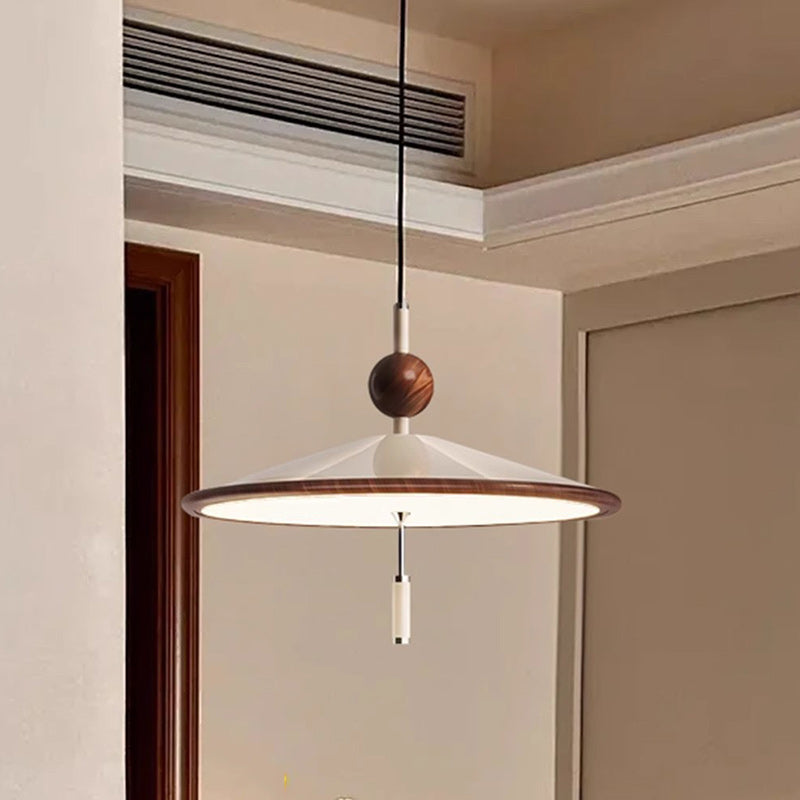 Modern Mid-Century Iron Aluminum & Acrylic Umbrella-Shaped LED Pendant Light For Bedroom & Living Room