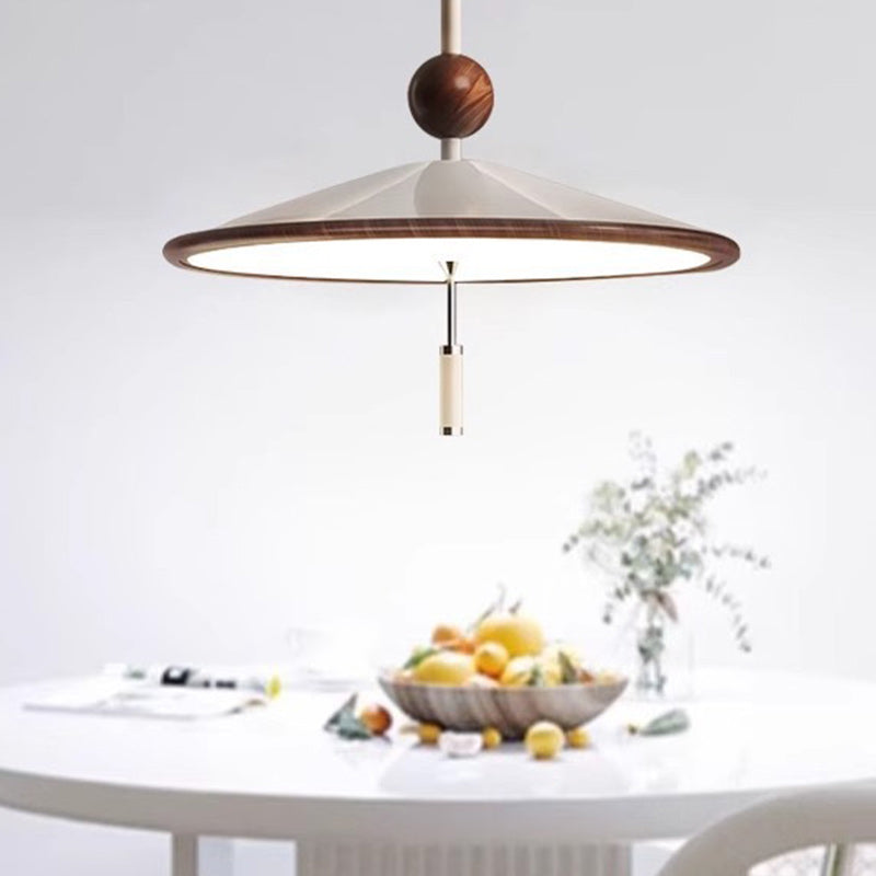 Modern Mid-Century Iron Aluminum & Acrylic Umbrella-Shaped LED Pendant Light For Bedroom & Living Room