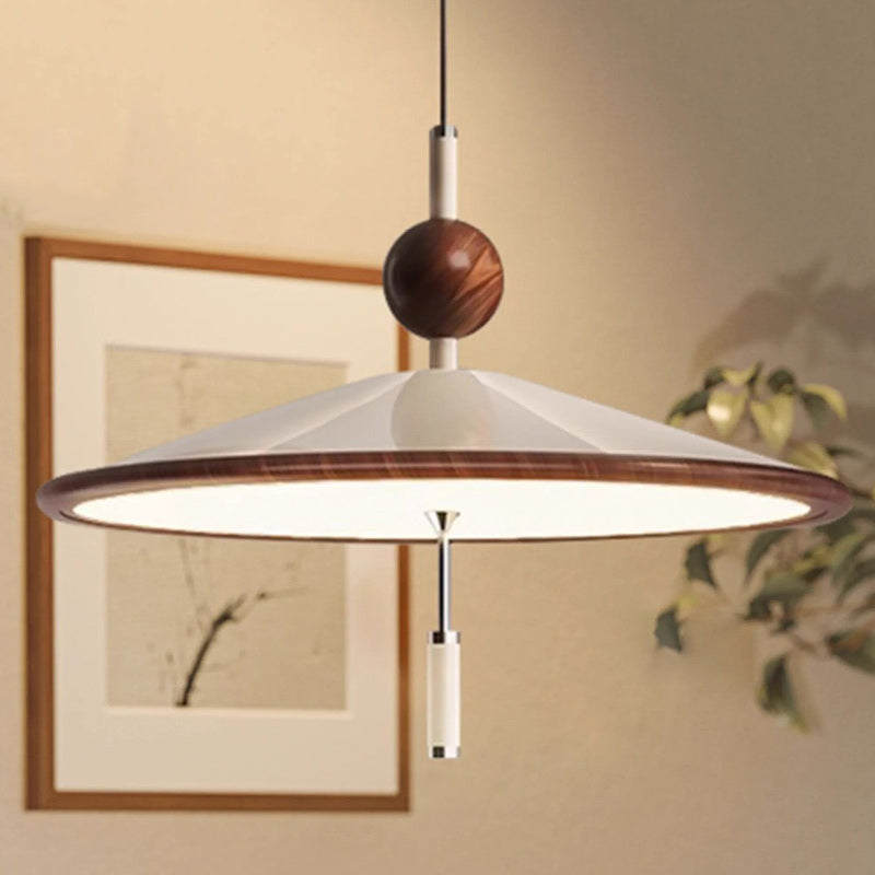 Modern Mid-Century Iron Aluminum & Acrylic Umbrella-Shaped LED Pendant Light For Bedroom & Living Room