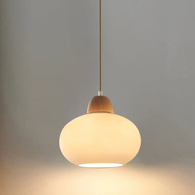 Traditional Japanese Wood & Glass Oval 1/3-Light Island Light Chandelier For Dining Room & Living Room