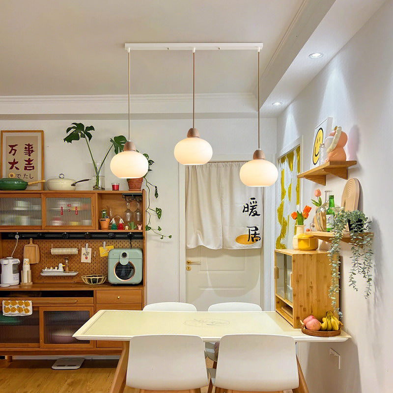 Traditional Japanese Wood & Glass Oval 1/3-Light Island Light Chandelier For Dining Room & Living Room