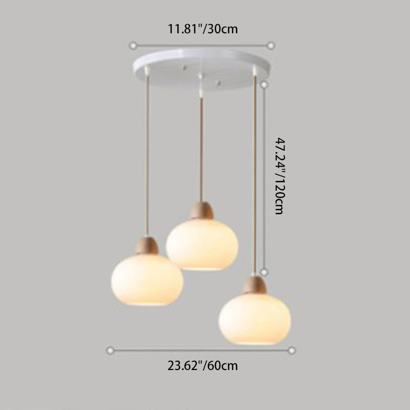 Traditional Japanese Wood & Glass Oval 1/3-Light Island Light Chandelier For Dining Room & Living Room