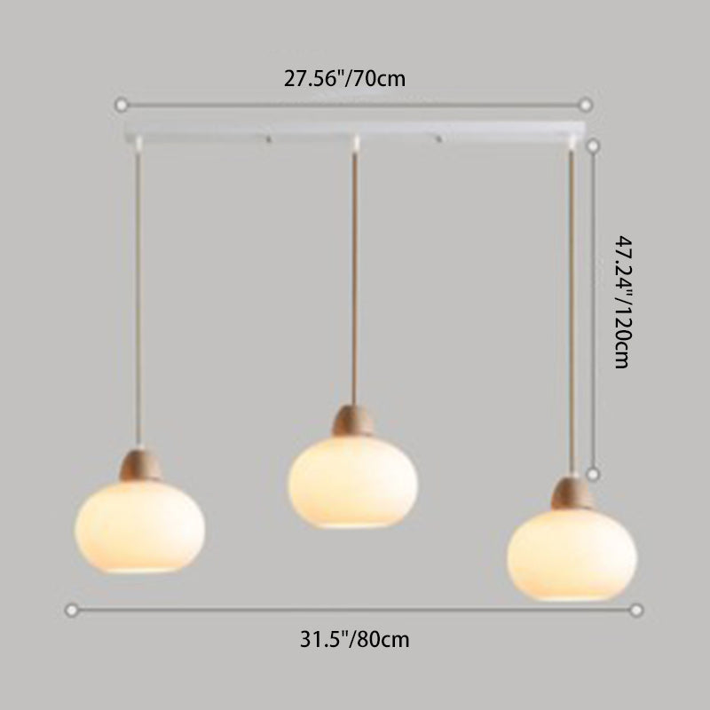 Traditional Japanese Wood & Glass Oval 1/3-Light Island Light Chandelier For Dining Room & Living Room
