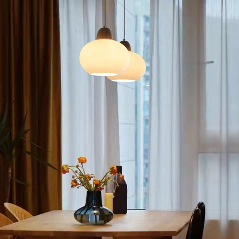 Traditional Japanese Wood & Glass Oval 1/3-Light Island Light Chandelier For Dining Room & Living Room