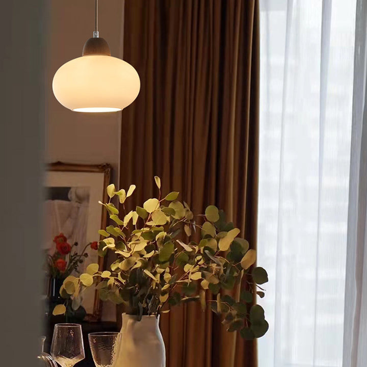 Chandelier traditionnel japonais en bois et verre ovale 1/3 lumière pour salle à manger et salon 