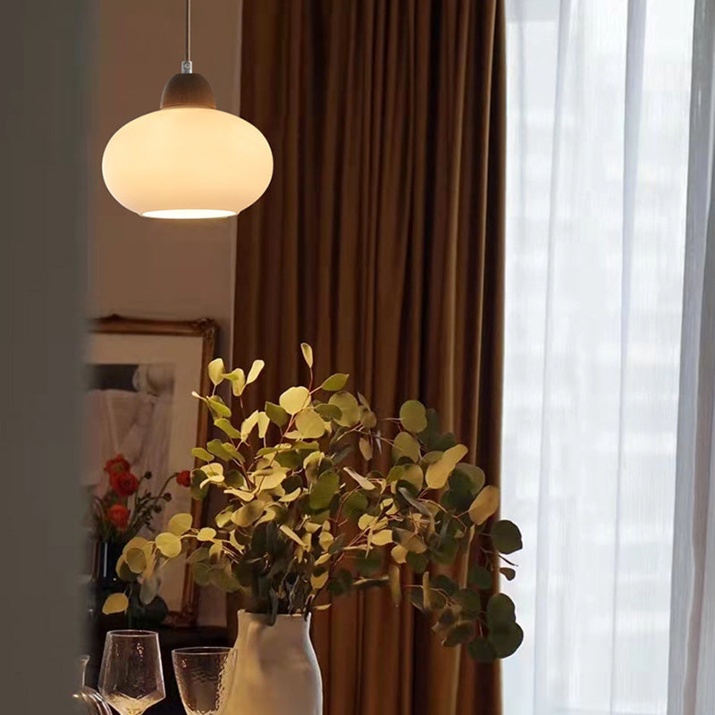 Traditional Japanese Wood & Glass Oval 1/3-Light Island Light Chandelier For Dining Room & Living Room