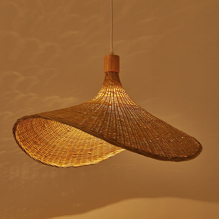 Traditional Chinese Bamboo Straw Hat 1-Light Pendant Light For Bedroom &amp; Living Room