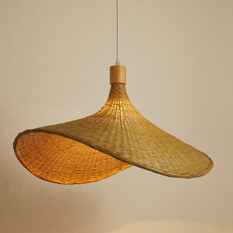 Traditional Chinese Bamboo Straw Hat 1-Light Pendant Light For Bedroom & Living Room
