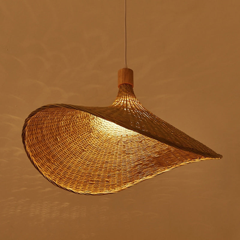 Traditional Chinese Bamboo Straw Hat 1-Light Pendant Light For Bedroom &amp; Living Room