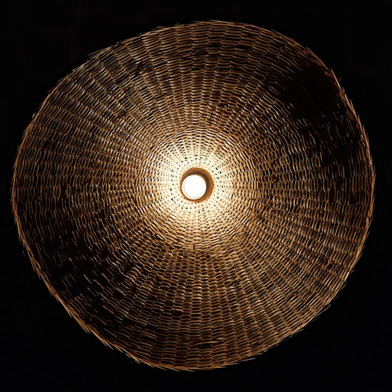 Traditional Chinese Bamboo Straw Hat 1-Light Pendant Light For Bedroom &amp; Living Room
