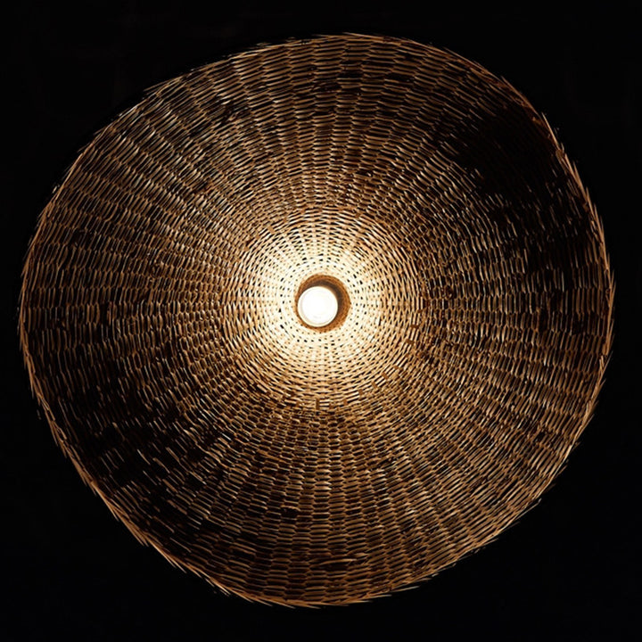 Traditional Chinese Bamboo Straw Hat 1-Light Pendant Light For Bedroom &amp; Living Room