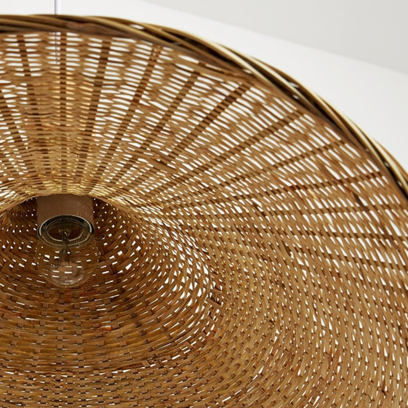 Traditional Chinese Bamboo Straw Hat 1-Light Pendant Light For Bedroom & Living Room