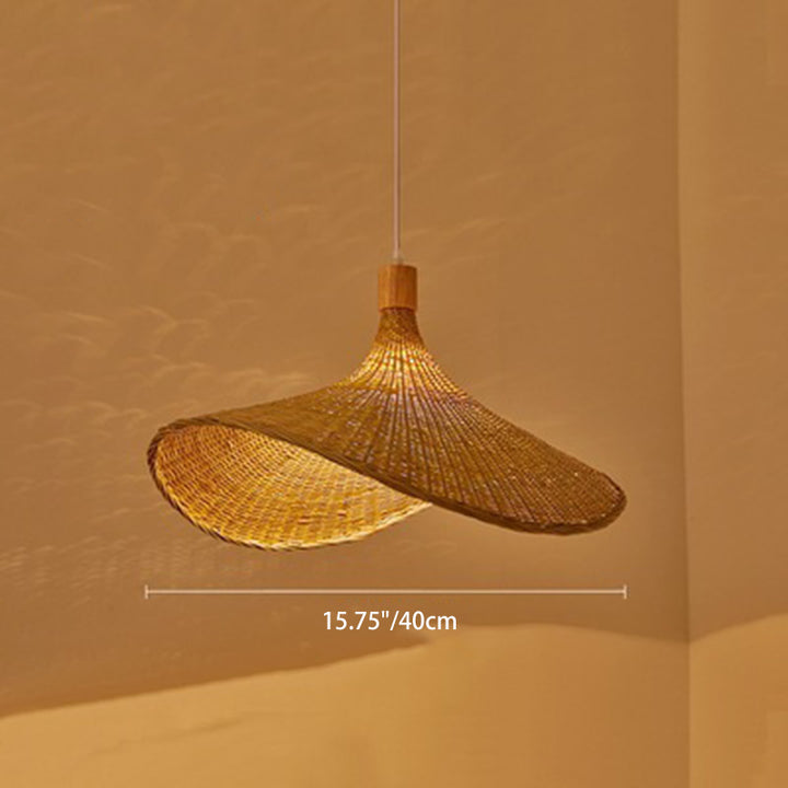 Traditional Chinese Bamboo Straw Hat 1-Light Pendant Light For Bedroom &amp; Living Room