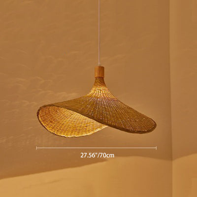 Traditional Chinese Bamboo Straw Hat 1-Light Pendant Light For Bedroom & Living Room