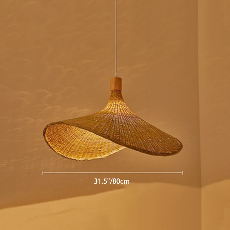 Traditional Chinese Bamboo Straw Hat 1-Light Pendant Light For Bedroom &amp; Living Room
