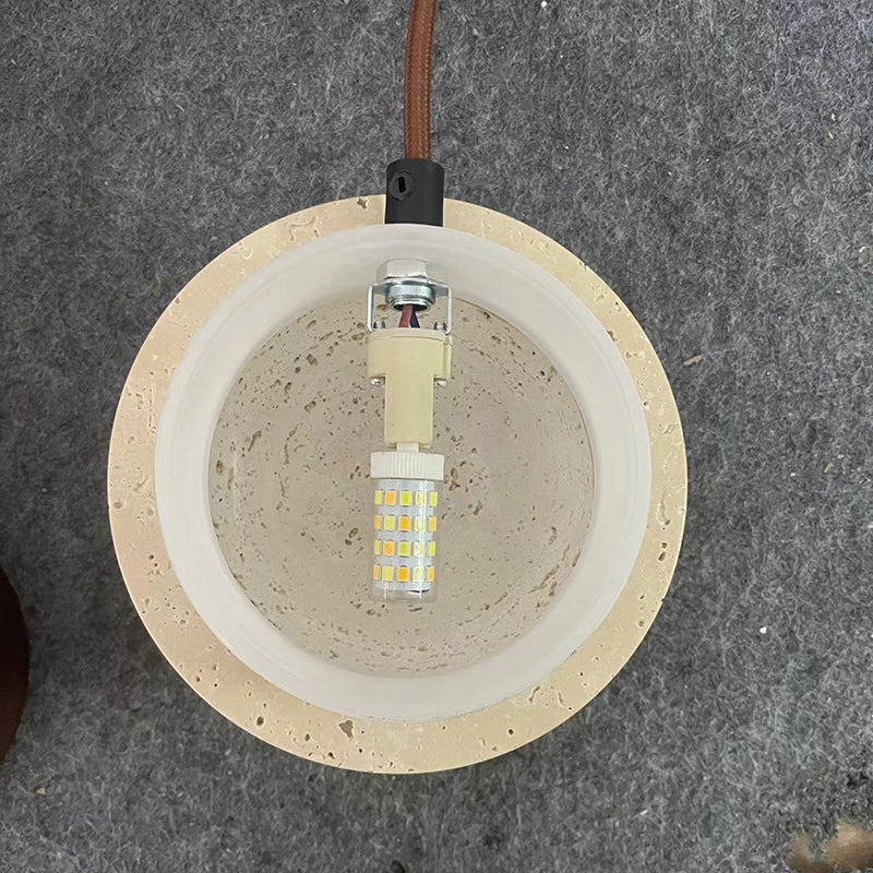 Traditionelle Japanische Gelbe Travertin Acryl Globus 1-Licht Pendelleuchte Für Schlafzimmer &amp; Wohnzimmer 