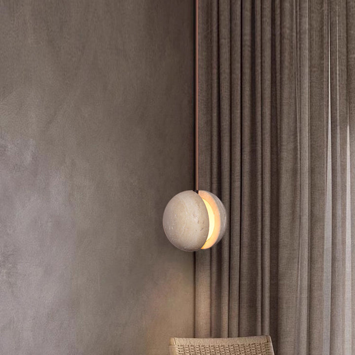 Traditionelle Japanische Gelbe Travertin Acryl Globus 1-Licht Pendelleuchte Für Schlafzimmer & Wohnzimmer 