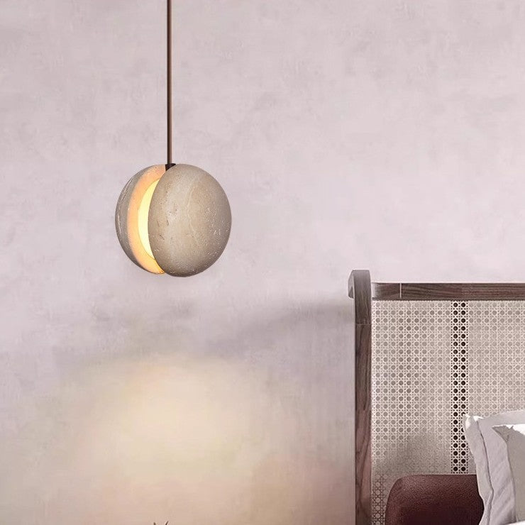 Traditionelle Japanische Gelbe Travertin Acryl Globus 1-Licht Pendelleuchte Für Schlafzimmer &amp; Wohnzimmer 