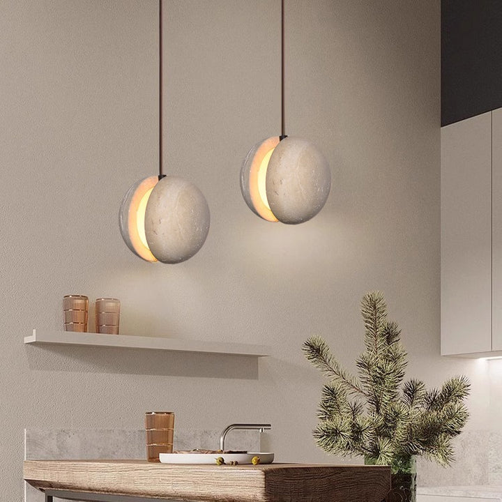 Traditionelle Japanische Gelbe Travertin Acryl Globus 1-Licht Pendelleuchte Für Schlafzimmer & Wohnzimmer 