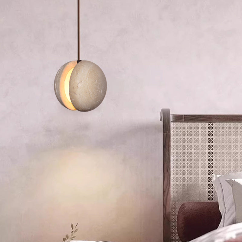 Traditionelle Japanische Gelbe Travertin Acryl Globus 1-Licht Pendelleuchte Für Schlafzimmer &amp; Wohnzimmer 