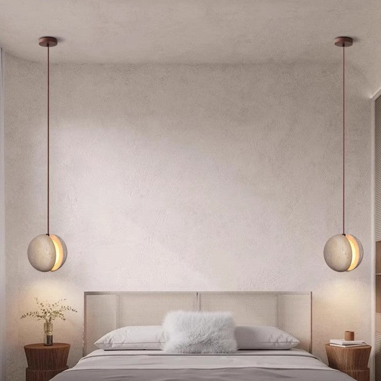 Traditionelle Japanische Gelbe Travertin Acryl Globus 1-Licht Pendelleuchte Für Schlafzimmer &amp; Wohnzimmer 