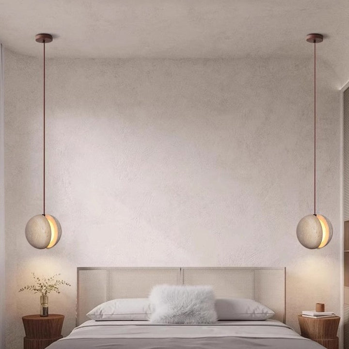 Traditionelle Japanische Gelbe Travertin Acryl Globus 1-Licht Pendelleuchte Für Schlafzimmer &amp; Wohnzimmer 