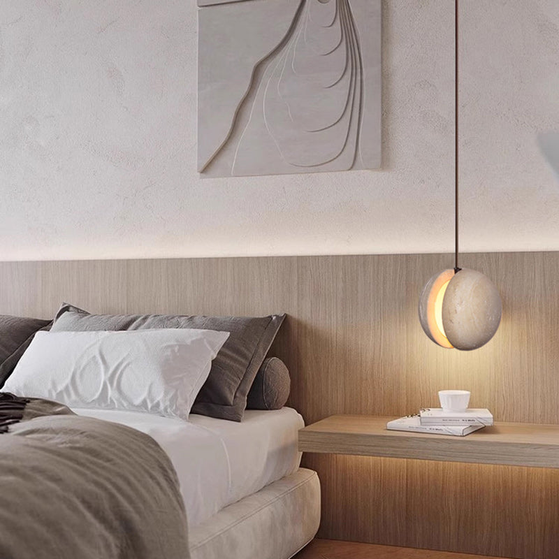 Traditionelle Japanische Gelbe Travertin Acryl Globus 1-Licht Pendelleuchte Für Schlafzimmer &amp; Wohnzimmer 