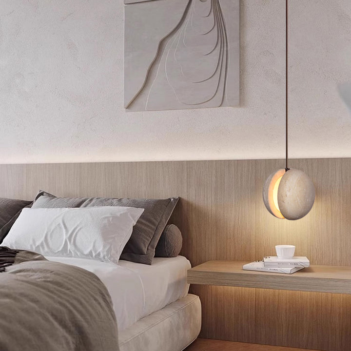 Traditionelle Japanische Gelbe Travertin Acryl Globus 1-Licht Pendelleuchte Für Schlafzimmer &amp; Wohnzimmer 