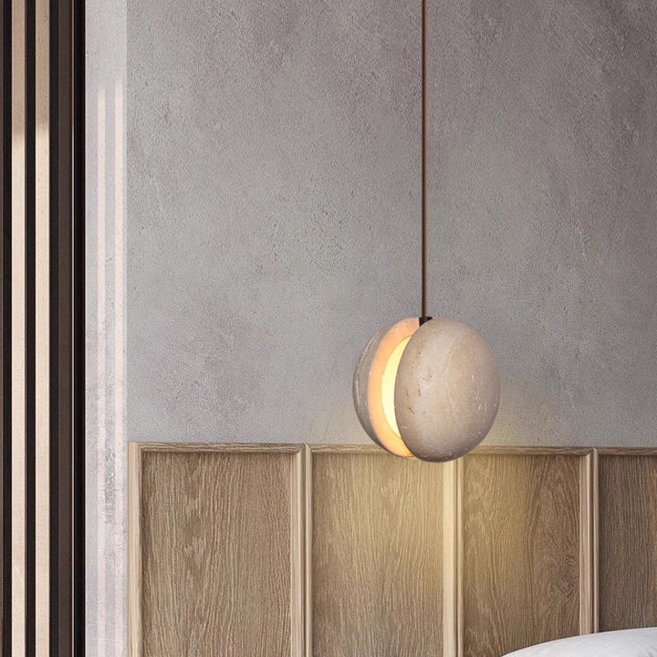 Traditionelle Japanische Gelbe Travertin Acryl Globus 1-Licht Pendelleuchte Für Schlafzimmer &amp; Wohnzimmer 