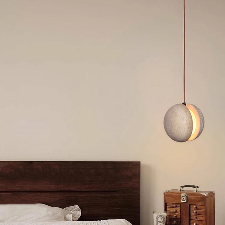 Traditionelle Japanische Gelbe Travertin Acryl Globus 1-Licht Pendelleuchte Für Schlafzimmer &amp; Wohnzimmer 
