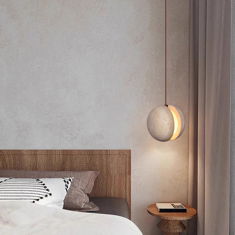 Traditionelle Japanische Gelbe Travertin Acryl Globus 1-Licht Pendelleuchte Für Schlafzimmer &amp; Wohnzimmer 