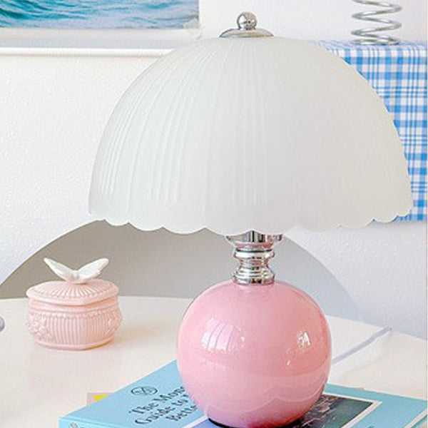 Modern Art Deco Ceramic &amp; Frosted Glass Petal Shade 1-Light Table Lamp For Bedroom &amp; Living Room