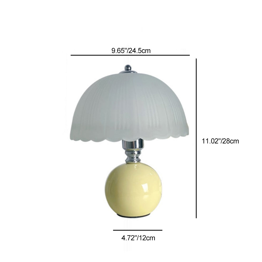 Modern Art Deco Ceramic &amp; Frosted Glass Petal Shade 1-Light Table Lamp For Bedroom &amp; Living Room