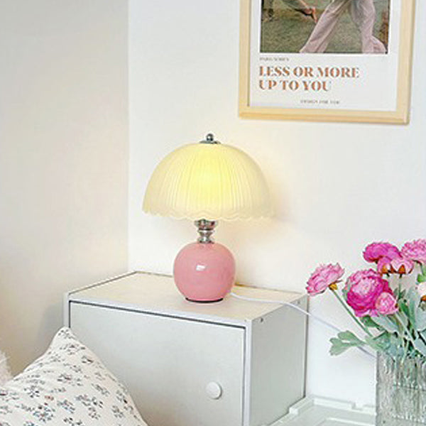 Modern Art Deco Ceramic &amp; Frosted Glass Petal Shade 1-Light Table Lamp For Bedroom &amp; Living Room