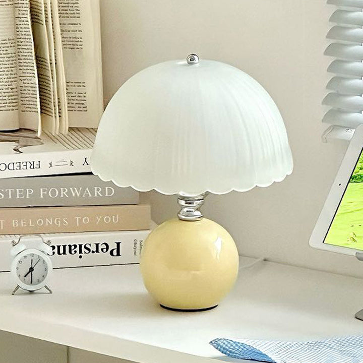 Modern Art Deco Ceramic &amp; Frosted Glass Petal Shade 1-Light Table Lamp For Bedroom &amp; Living Room