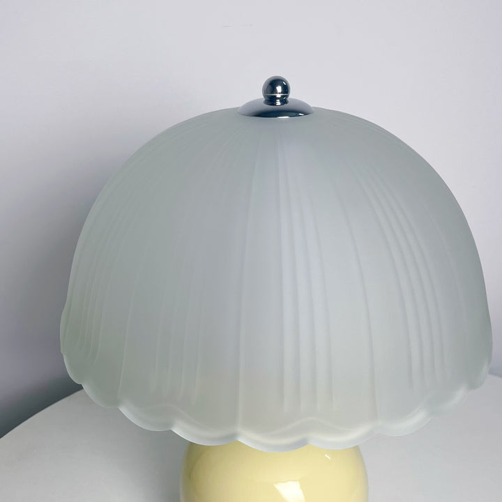 Modern Art Deco Ceramic &amp; Frosted Glass Petal Shade 1-Light Table Lamp For Bedroom &amp; Living Room