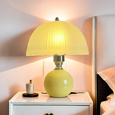 Modern Art Deco Ceramic & Frosted Glass Petal Shade 1-Light Table Lamp For Bedroom & Living Room