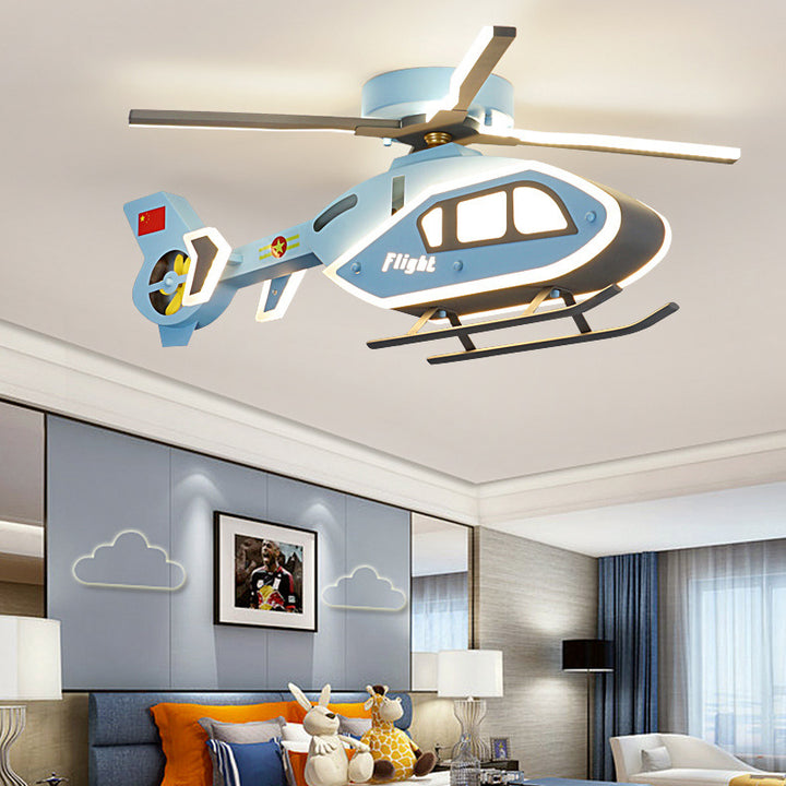 Moderna lámpara de techo LED de montaje semi-empotrado de hierro acrílico creativo en forma de helicóptero para el dormitorio de los niños 