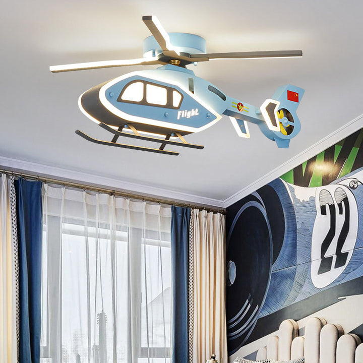 Moderna lámpara de techo LED de montaje semi-empotrado de hierro acrílico creativo en forma de helicóptero para el dormitorio de los niños 