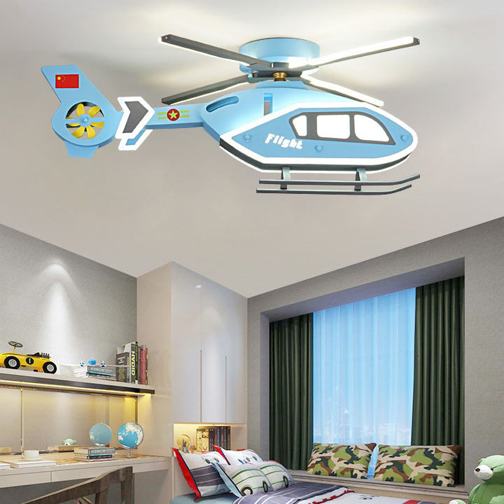 Moderna lámpara de techo LED de montaje semi-empotrado de hierro acrílico creativo en forma de helicóptero para el dormitorio de los niños 