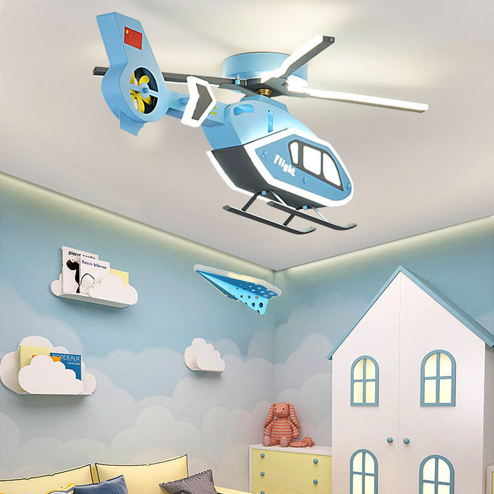 ヘリコプター型シーリングファンライト｜ブルー・三色切替LED｜子供
