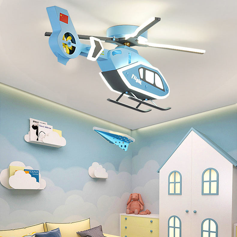 Modern Creative Iron Acrylic Helicopter LED Semi-Flush Mount Ceiling Light For Kids&