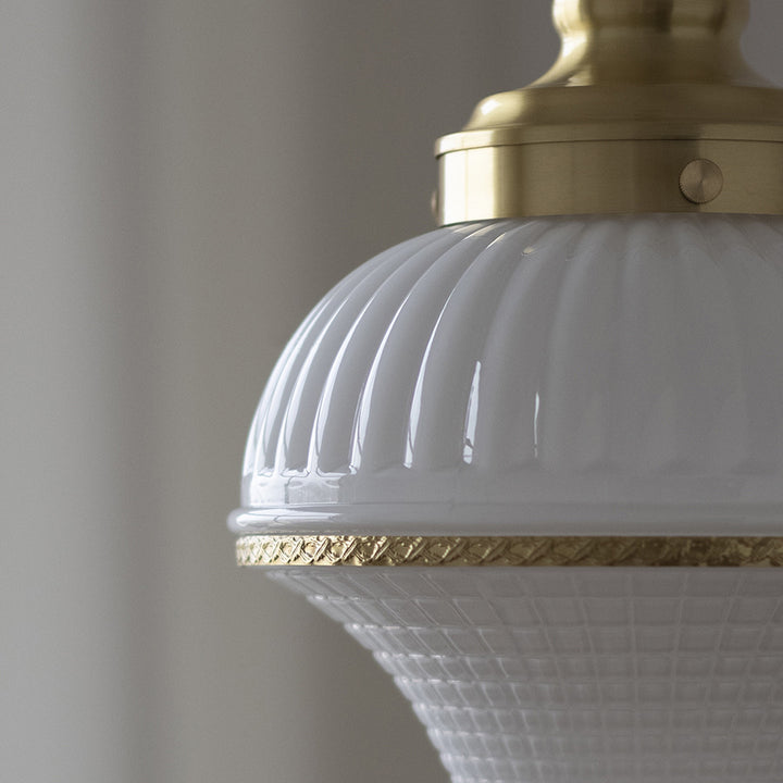 Modern Mid-Century Brass &amp; Glass Ice Cream-Shaped 1-Light Pendant Light For Bedroom &amp; Living Room