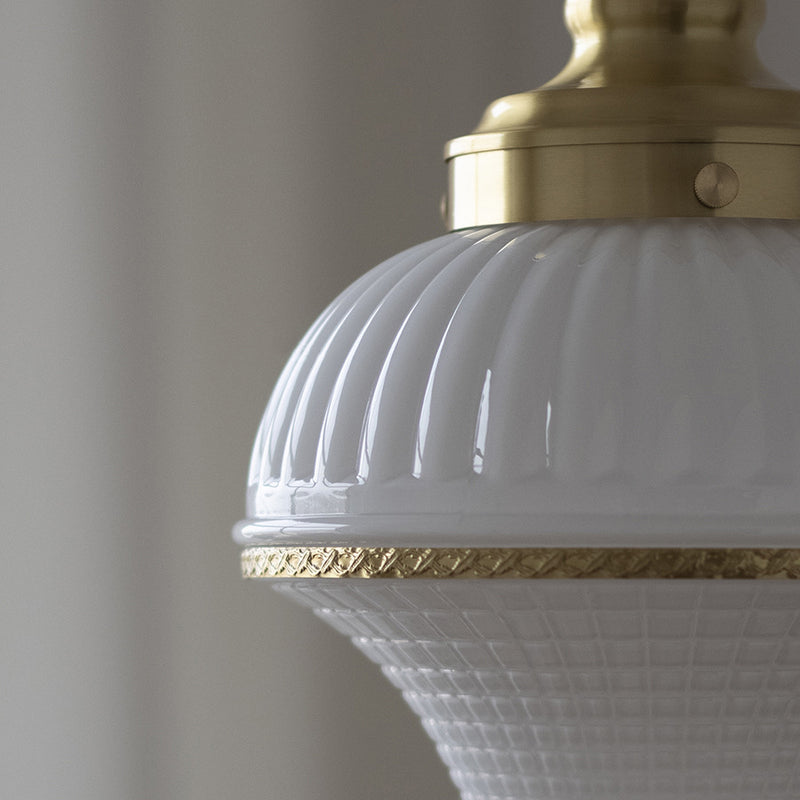 Modern Mid-Century Brass & Glass Ice Cream-Shaped 1-Light Pendant Light For Bedroom & Living Room