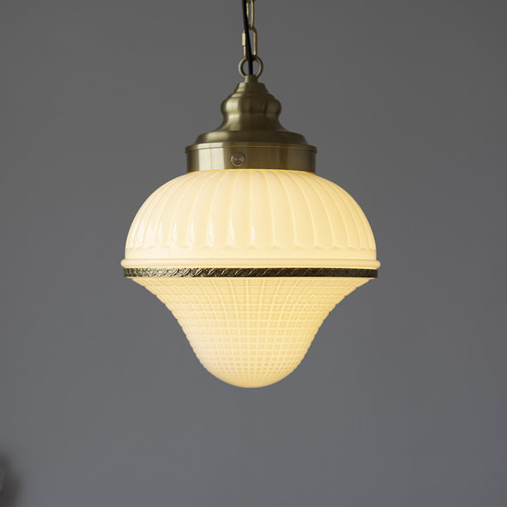 Modern Mid-Century Brass &amp; Glass Ice Cream-Shaped 1-Light Pendant Light For Bedroom &amp; Living Room