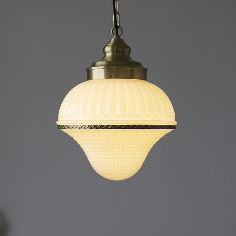 Modern Mid-Century Brass & Glass Ice Cream-Shaped 1-Light Pendant Light For Bedroom & Living Room