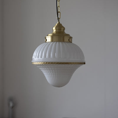 Modern Mid-Century Brass & Glass Ice Cream-Shaped 1-Light Pendant Light For Bedroom & Living Room