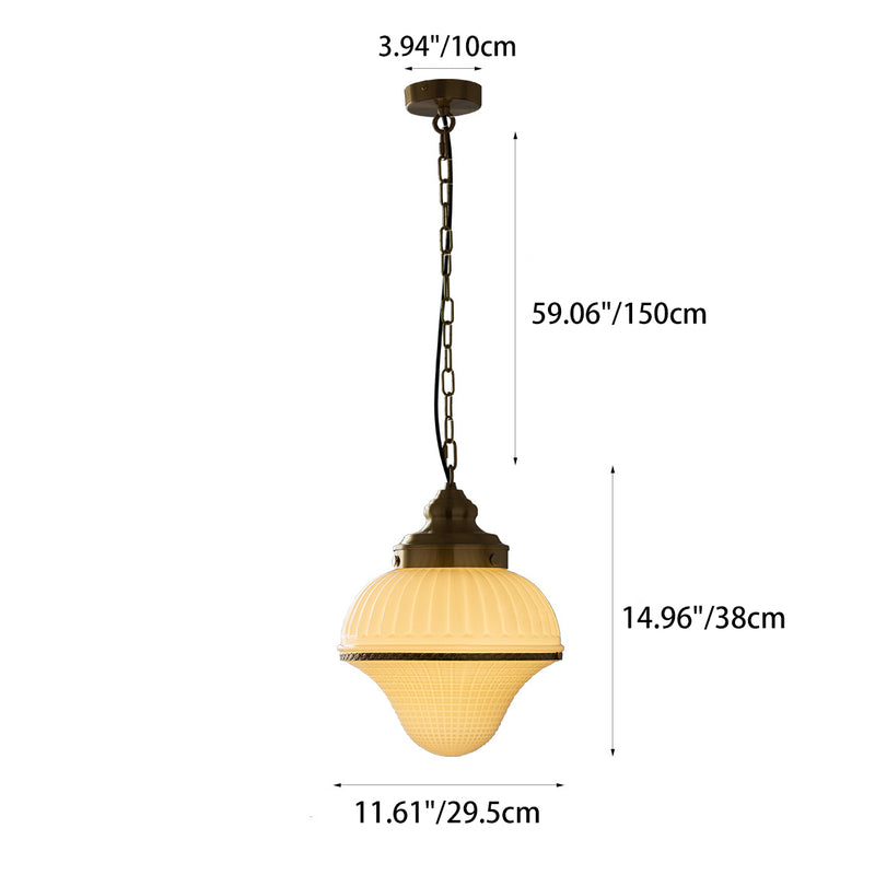 Modern Mid-Century Brass & Glass Ice Cream-Shaped 1-Light Pendant Light For Bedroom & Living Room